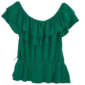 Lauren Ralph Lauren Ruffle Blouse Womens S Green Off Shoulder Peplum Top